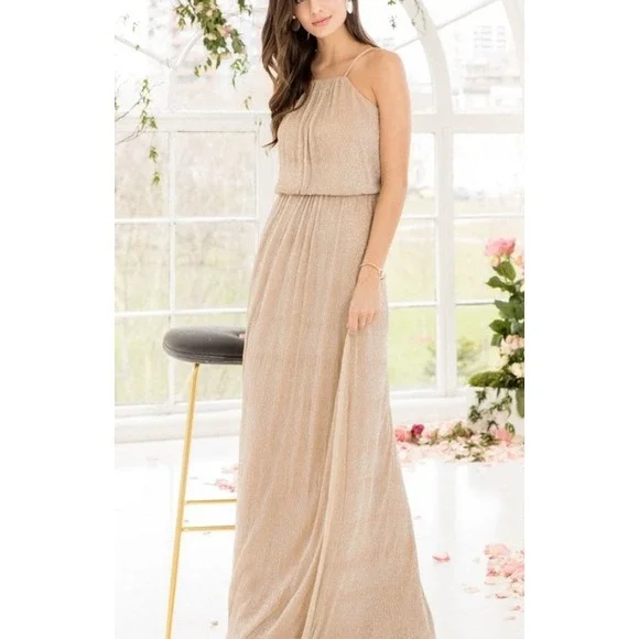 EN FOCUS STUDIO GOLD METALLIC SLEEVELESS MAXI DRESS 14 - Picture 1 of 7
